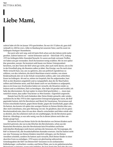 Bettina Röhl schreibt ihrer Mutter
